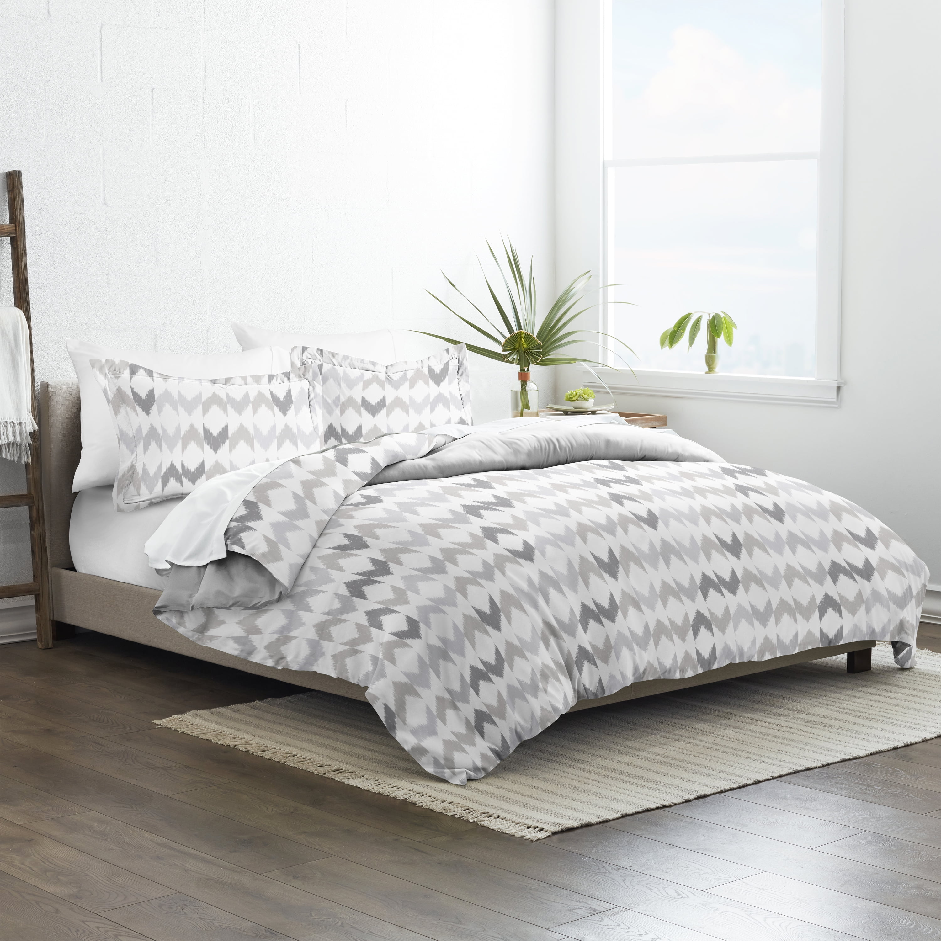 Gray Chevron Twin XL Reversible Microfiber Duvet Cover Set
