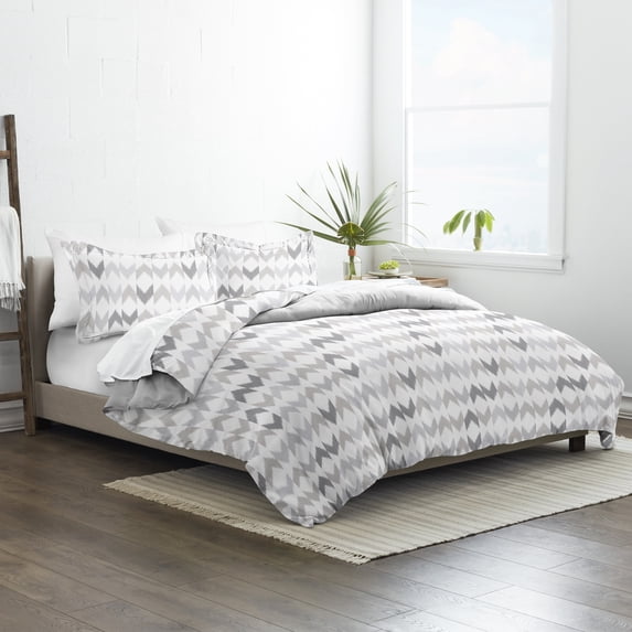 Noble Linens Gray Reversible Chevron Sleep Print 2-Piece Duvet Cover Set, Twin/TwinXL