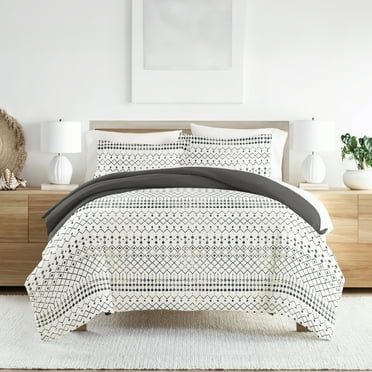 Noble Linens Gray Reversible Etched Gate Print 3-Piece Duvet Cover Set, Full/Queen