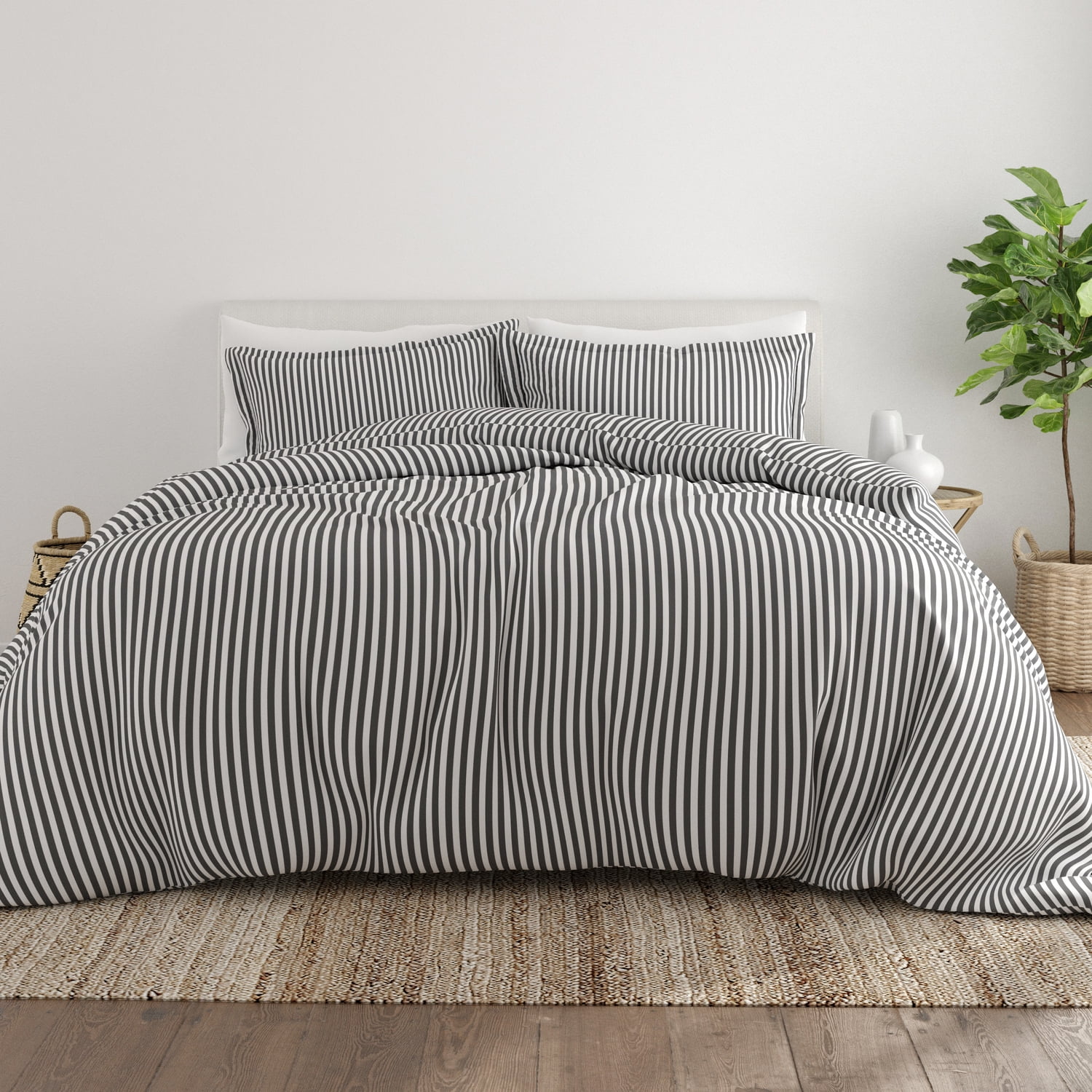 Noble Linens Gray Ribbon Pattern Duvet Set 2-Piece Duvet Cover Set, Twin/TwinXL