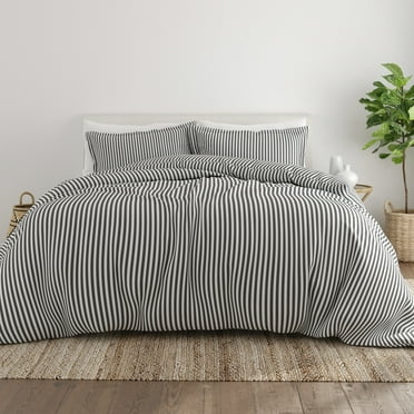 Noble Linens Gray Ribbon Pattern Duvet Set 3-Piece Duvet Cover Set, Full/Queen