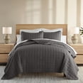 thumbnail image 1 of Noble Linens Gray Square Pattern Quilted Coverlet Set, King / CalKing, 1 of 12
