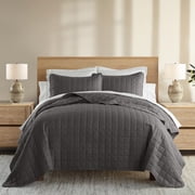 Noble Linens Gray Square Pattern Quilted Coverlet Set, Twin / Twin XL