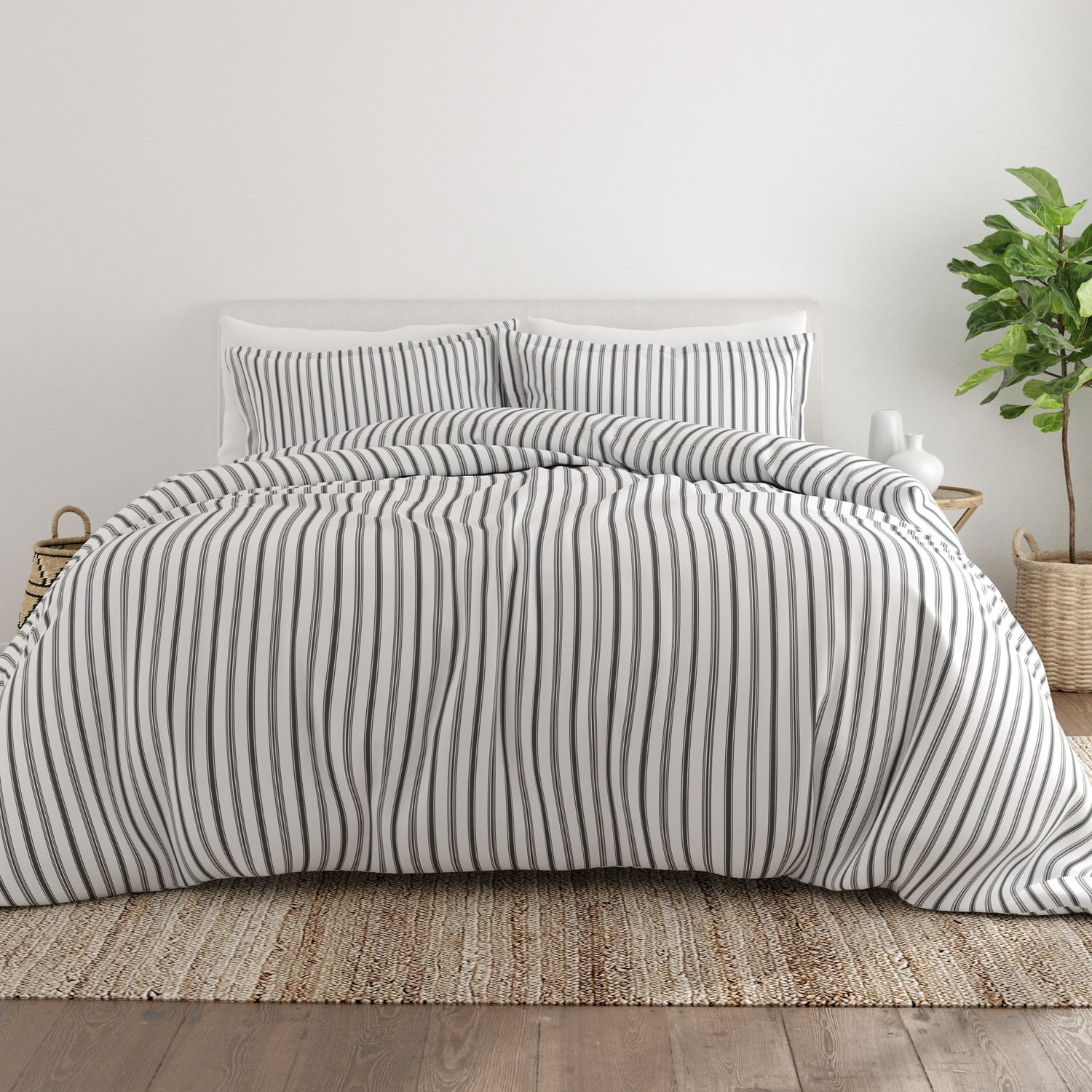 Noble Linens Gray Vertical Dreams Pattern 3-Piece Duvet Cover Set, Full/Queen