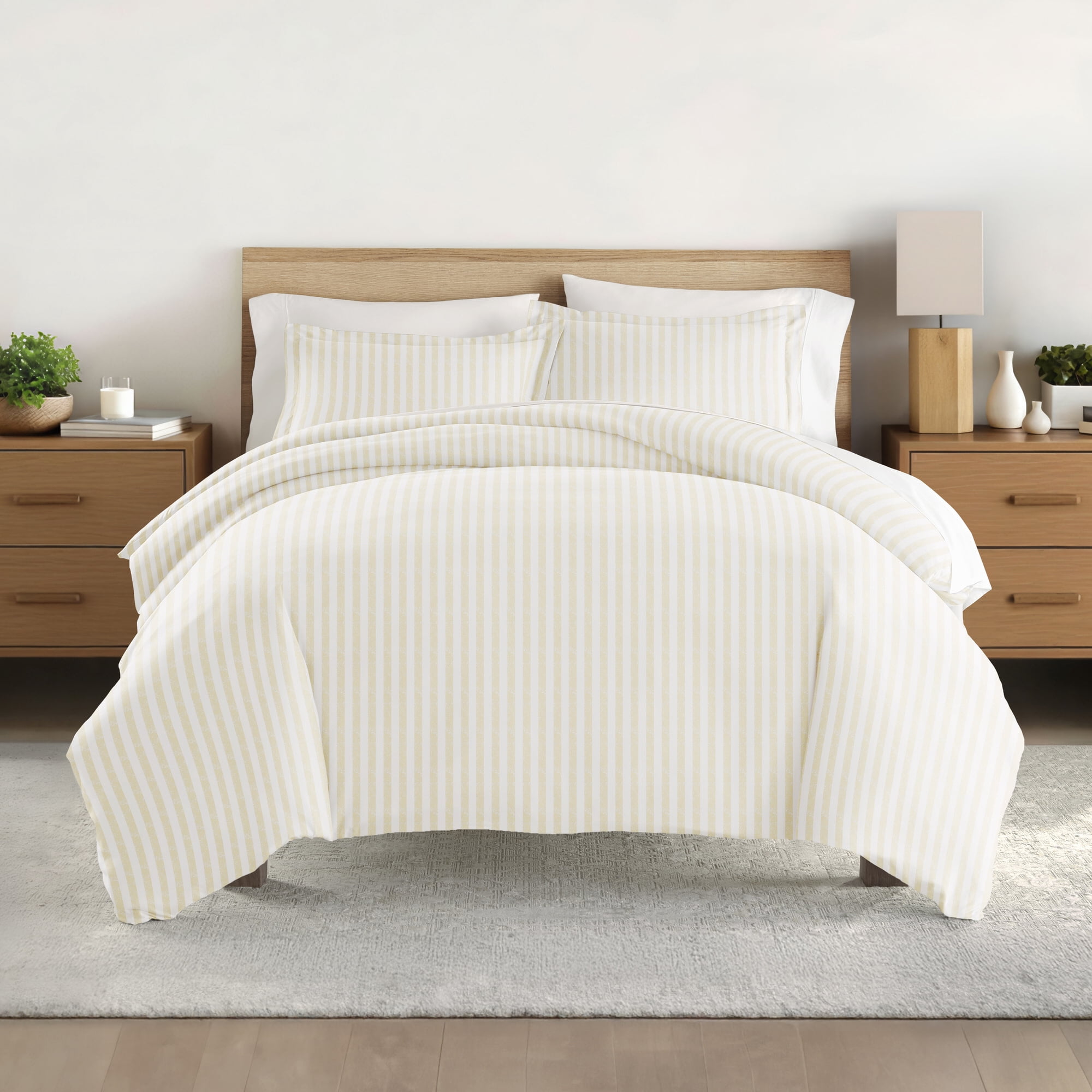 Noble Linens Ivory Puffed Rugged Stripes 3-Piece Duvet Cover Set, King/Cal King