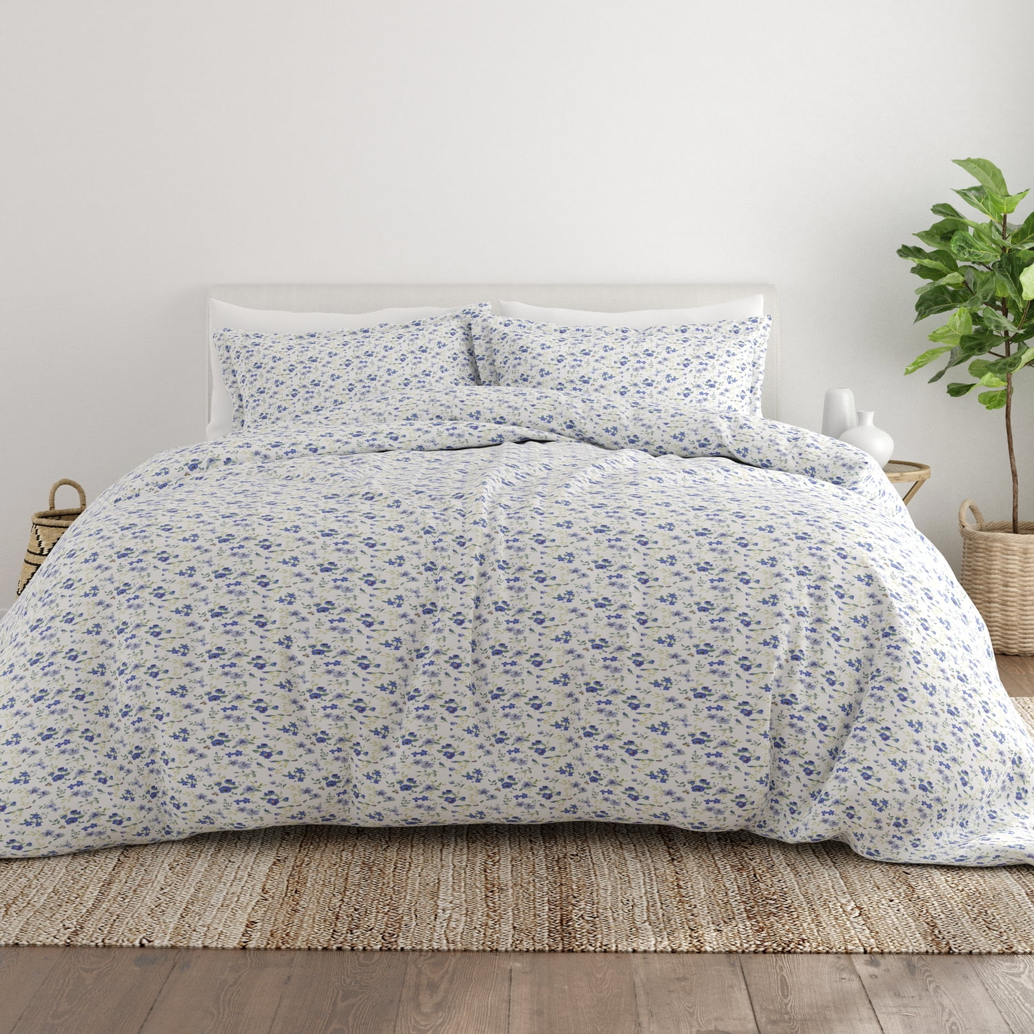 Noble Linens Light Blue Blossoms Print 2-Piece Duvet Cover Set, Twin/TwinXL