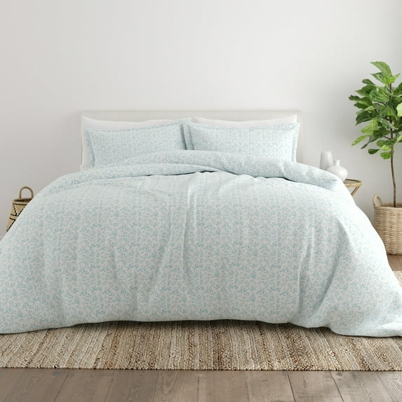Noble Linens Light Blue Burst of Vines Print 3-Piece Duvet Cover Set, Full/Queen