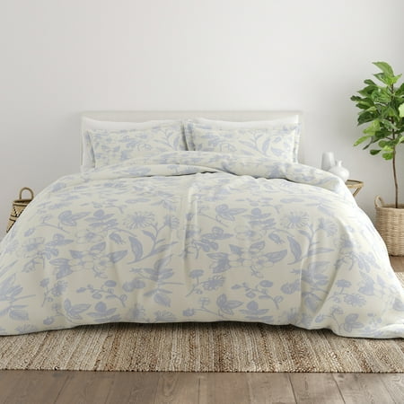 Noble Linens Light Blue Garden Pattern 3-Piece Duvet Cover Set, King/Calking