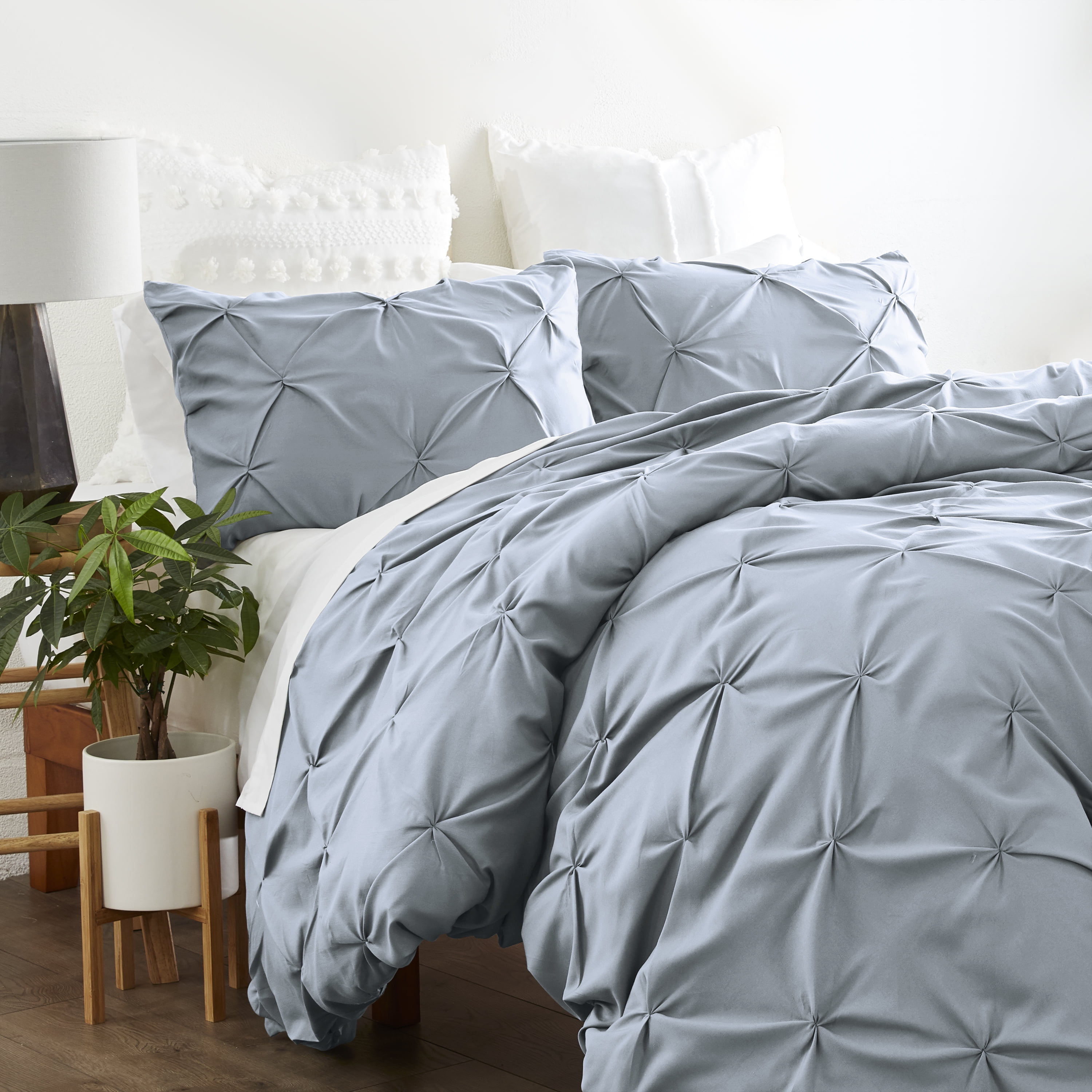 Noble Linens Light Blue Pinch Pleat 3-Piece Duvet Cover Set, King/Cal King