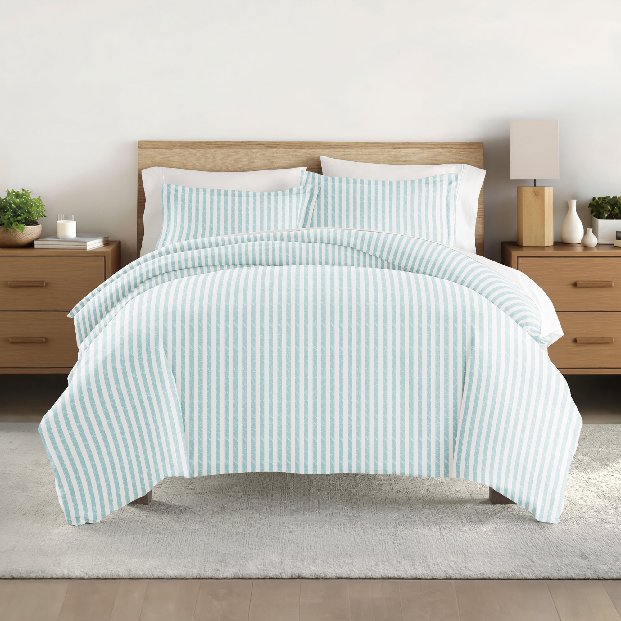 Noble Linens Light Blue Puffed Rugged Stripes 2 Piece Duvet Set 2-Piece Duvet Cover Set, Twin/TwinXL