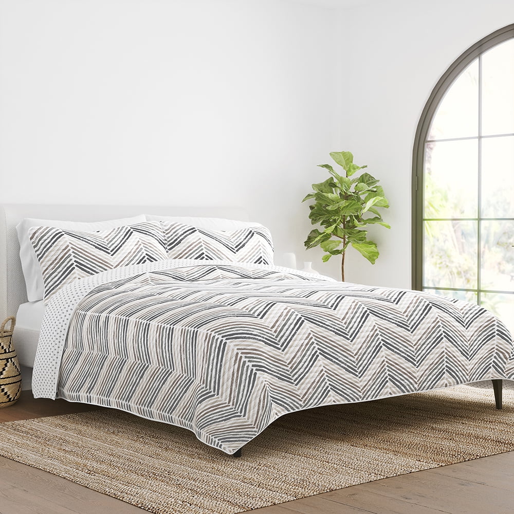 Light Gray and Taupe Reversible Microfiber Twin Quilt Set