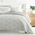 thumbnail image 1 of Noble Linens Light Gray 3 Piece Scallop Reversible Microfiber Quilt Set, Queen / Full, 1 of 8