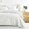 thumbnail image 1 of Noble Linens Light Gray 3 Piece Sprouting Vines Stripe Reversible Microfiber Quilt Set, Queen / Full, 1 of 8
