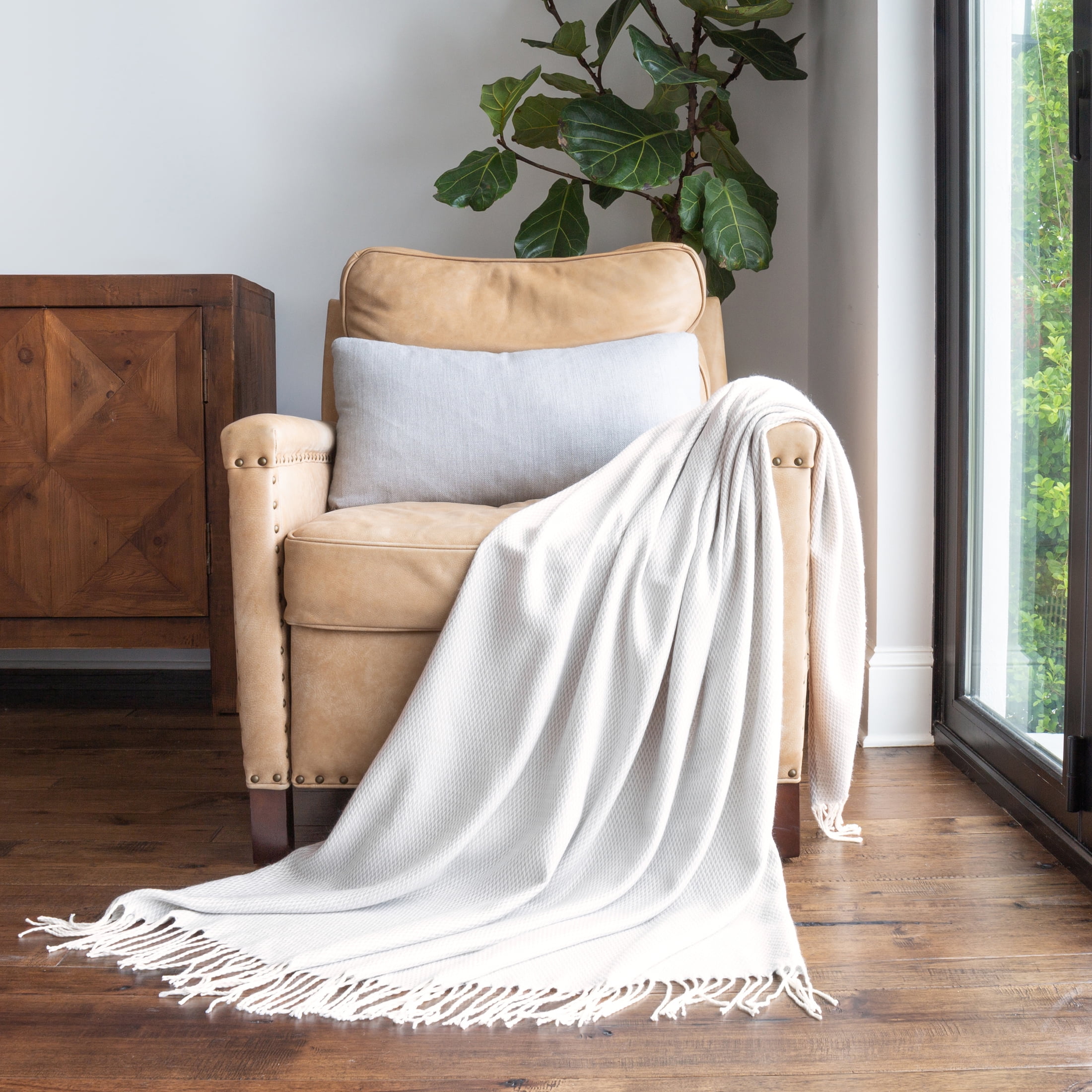 Noble Linens Light Gray Herringbone Throw Blanket, 50" x 60"