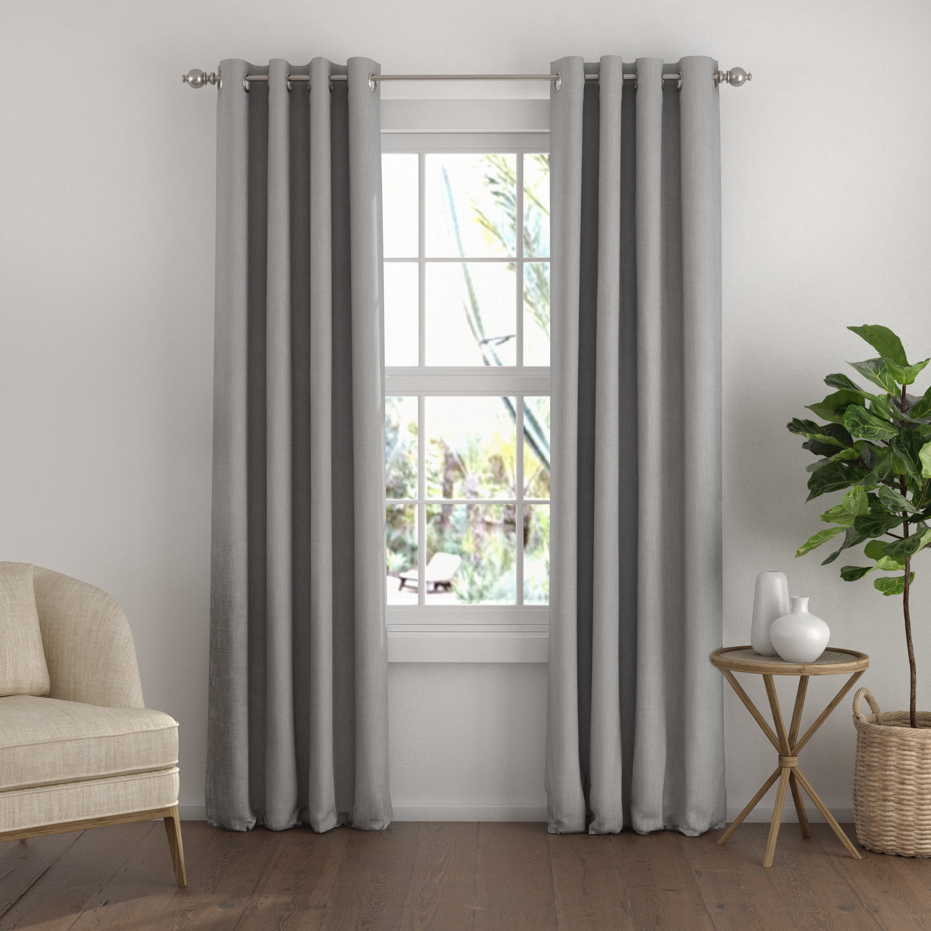 Noble Linens Light Gray Linen Blend Energy Saving Grommet Curtain Panel, 50" x 84" 2 Panels