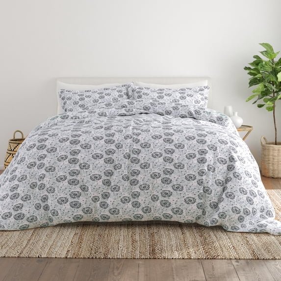 Noble Linens Light Gray Make a Wish Print 3-Piece Duvet Cover Set, Full/Queen