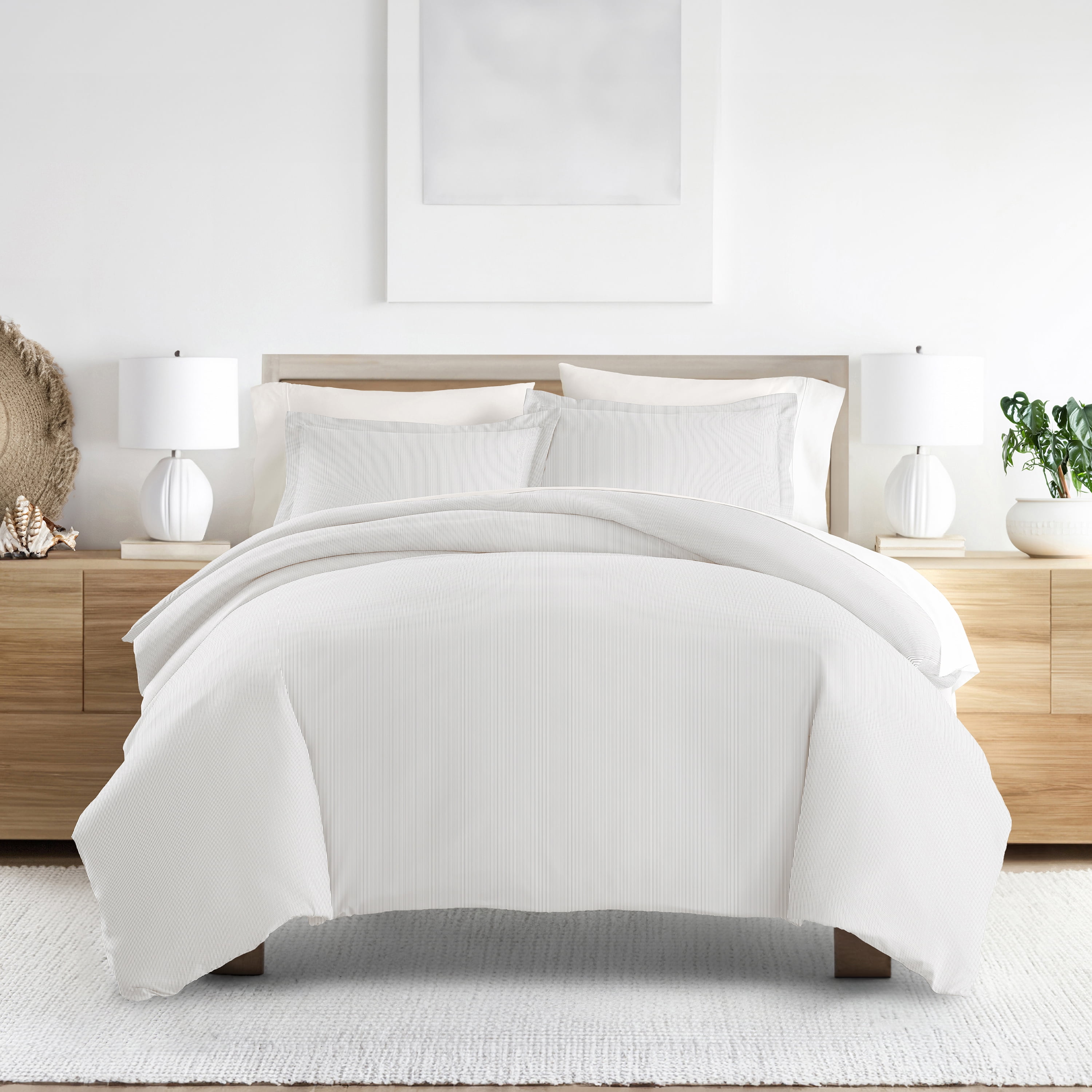 Noble Linens Light Gray PinStriped Pattern Duvet Set 2-Piece Duvet Cover Set, Twin/TwinXL