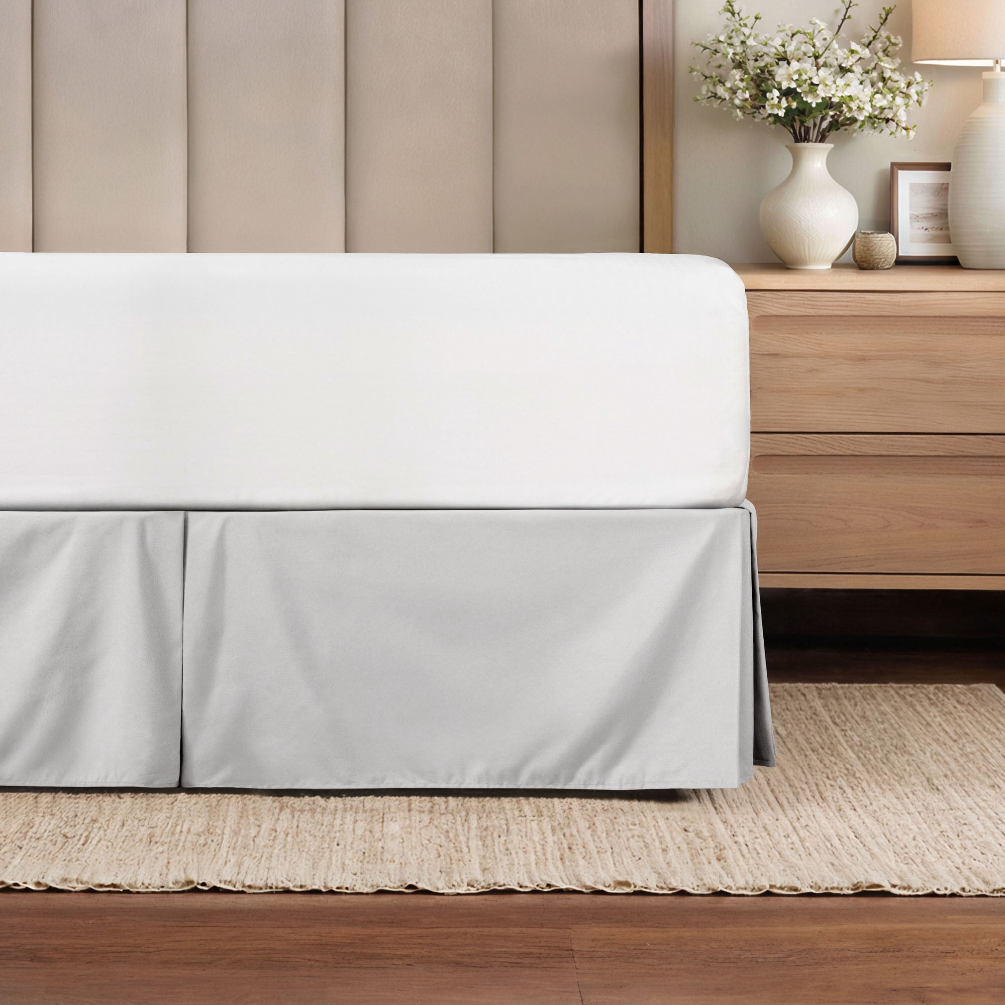 Noble Linens Light Gray Pleated Dust Ruffle Bed Skirt, King