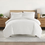 Noble Linens Light Gray Puffed Rugged Stripes 3-Piece Duvet Cover Set, Full/Queen