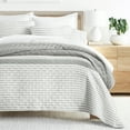 thumbnail image 1 of Noble Linens Light Grey 3 Piece Summer Stripes Reversible Microfiber Quilt Set, Queen / Full, 1 of 7