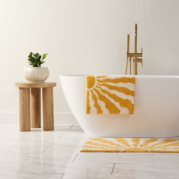 Noble Linens Modern Pattern Cotton Bath Mat, 34 in x 21 in, Sunrise Yellow