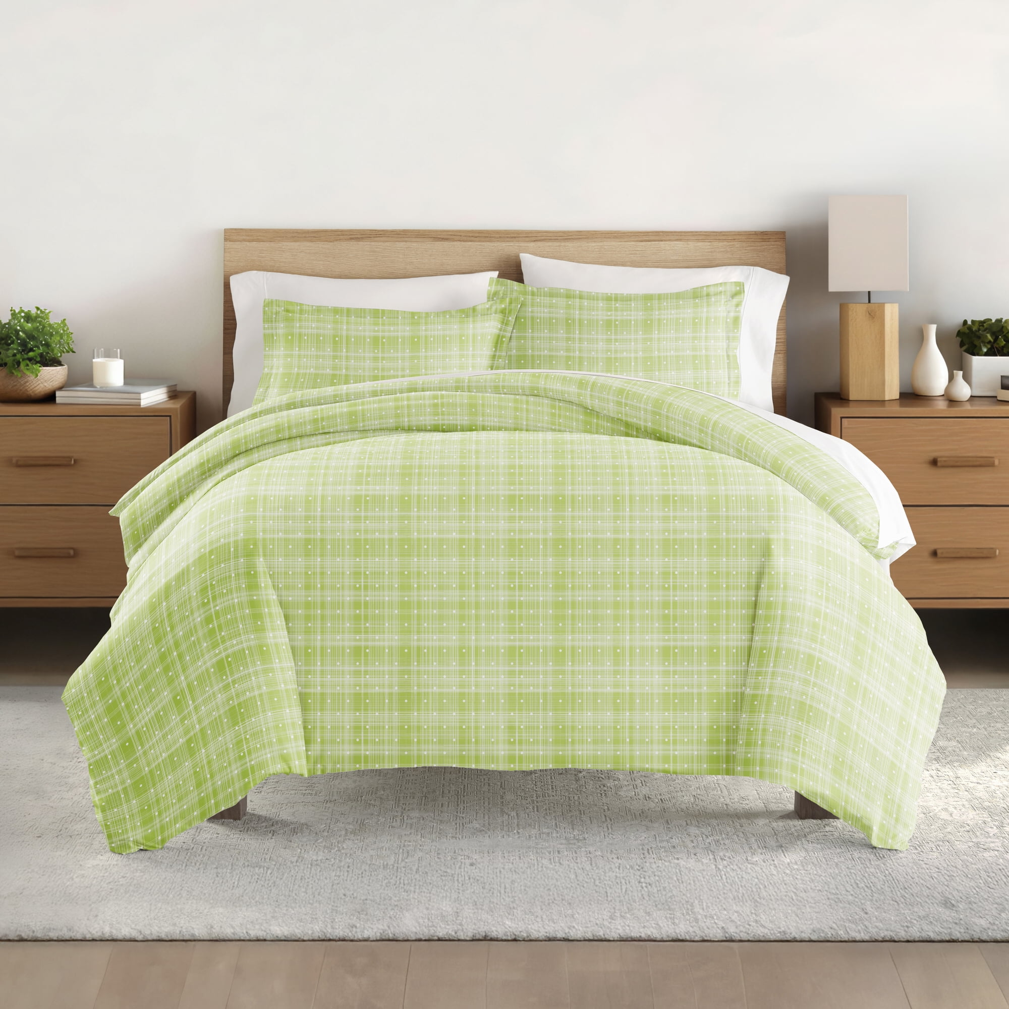 Noble Linens Moss Polka Dot Pattern 2-Piece Duvet Cover Set, Twin/TwinXL
