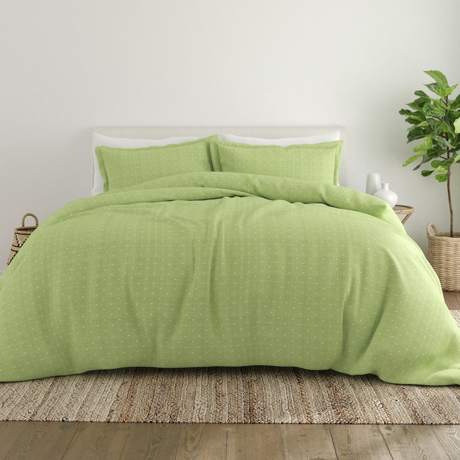 Noble Linens Moss Polka Dot Pattern Duvet Set 3-Piece Duvet Cover Set, King/Cal King