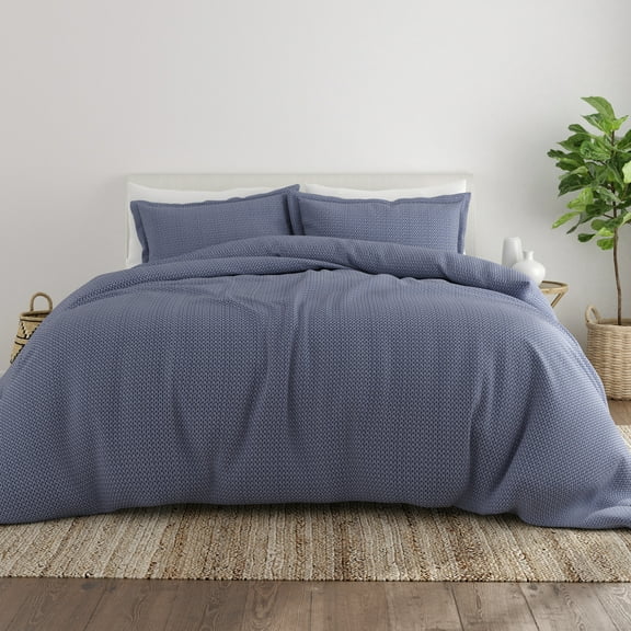 Noble Linens Navy Blue Diamond Pattern 3-Piece Duvet Cover Set, Full/Queen