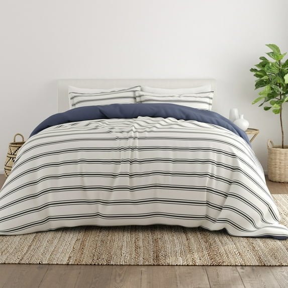 Noble Linens Navy Desert Stripe Reversible 2-Piece Duvet Cover Set, Twin/Twin XL