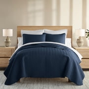 Noble Linens Navy Herring Pattern Quilted Coverlet, King / CalKing