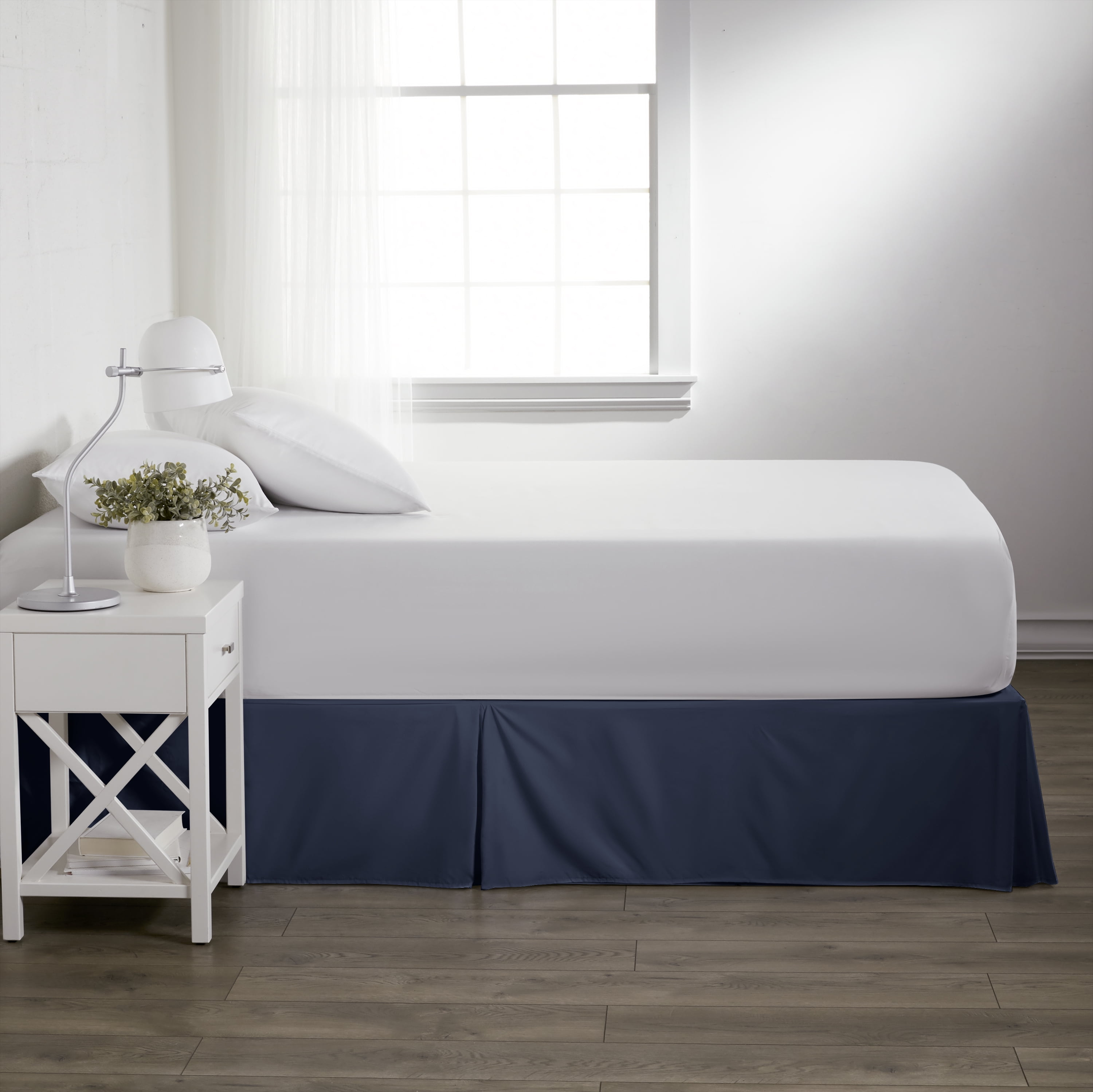 Noble Linens Navy Pleated Dust Ruffle Bed Skirt, CalKing