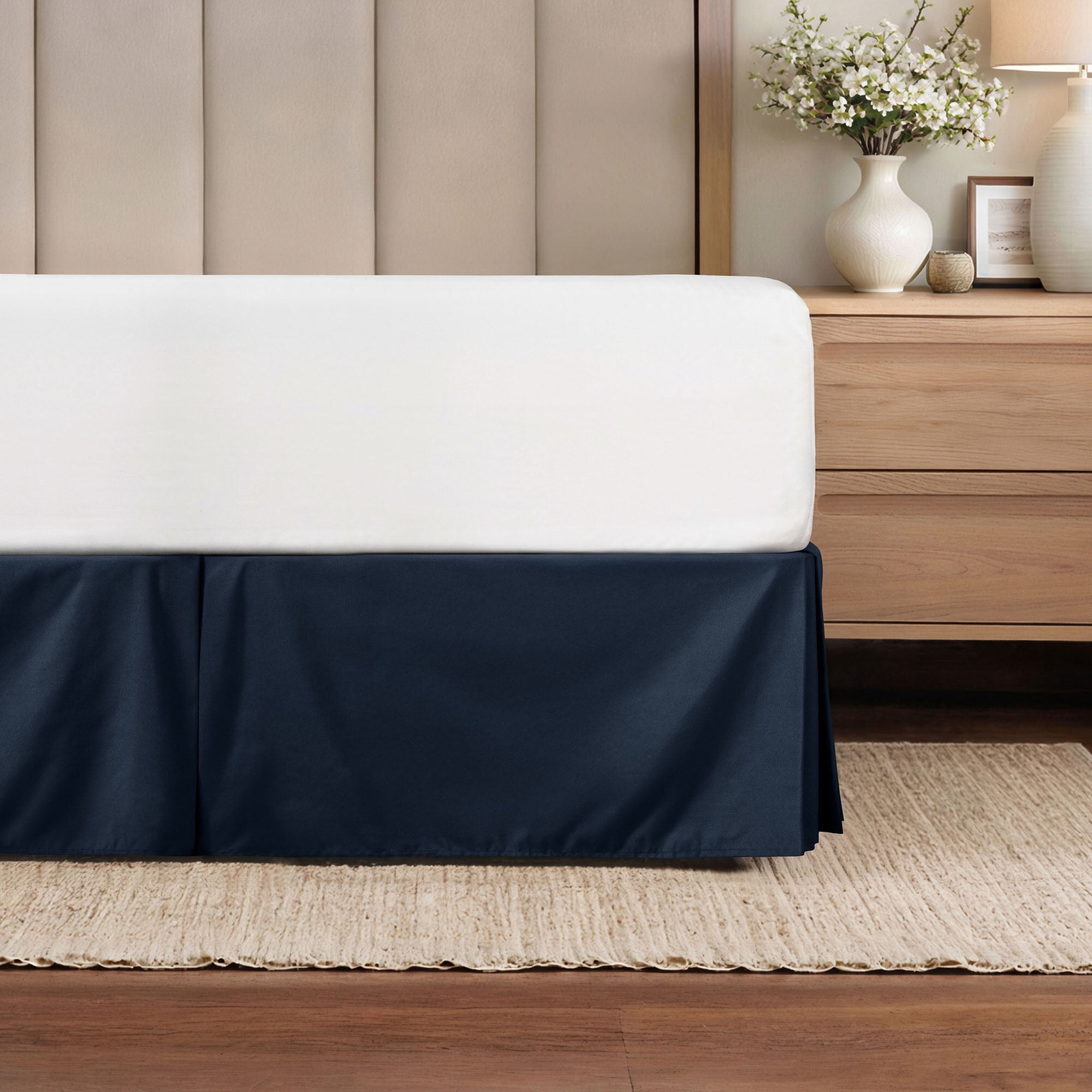 Noble Linens Navy Pleated Dust Ruffle Bed Skirt, Twin-XL