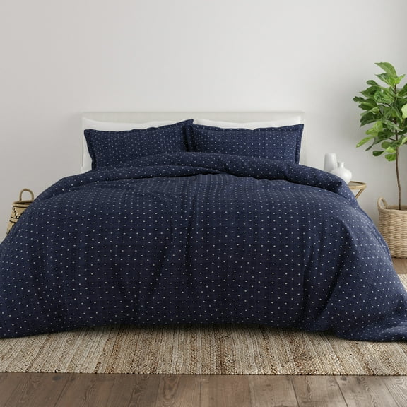 Noble Linens Navy Polka Dot Pattern Duvet Set 3-Piece Duvet Cover Set, Full/Queen