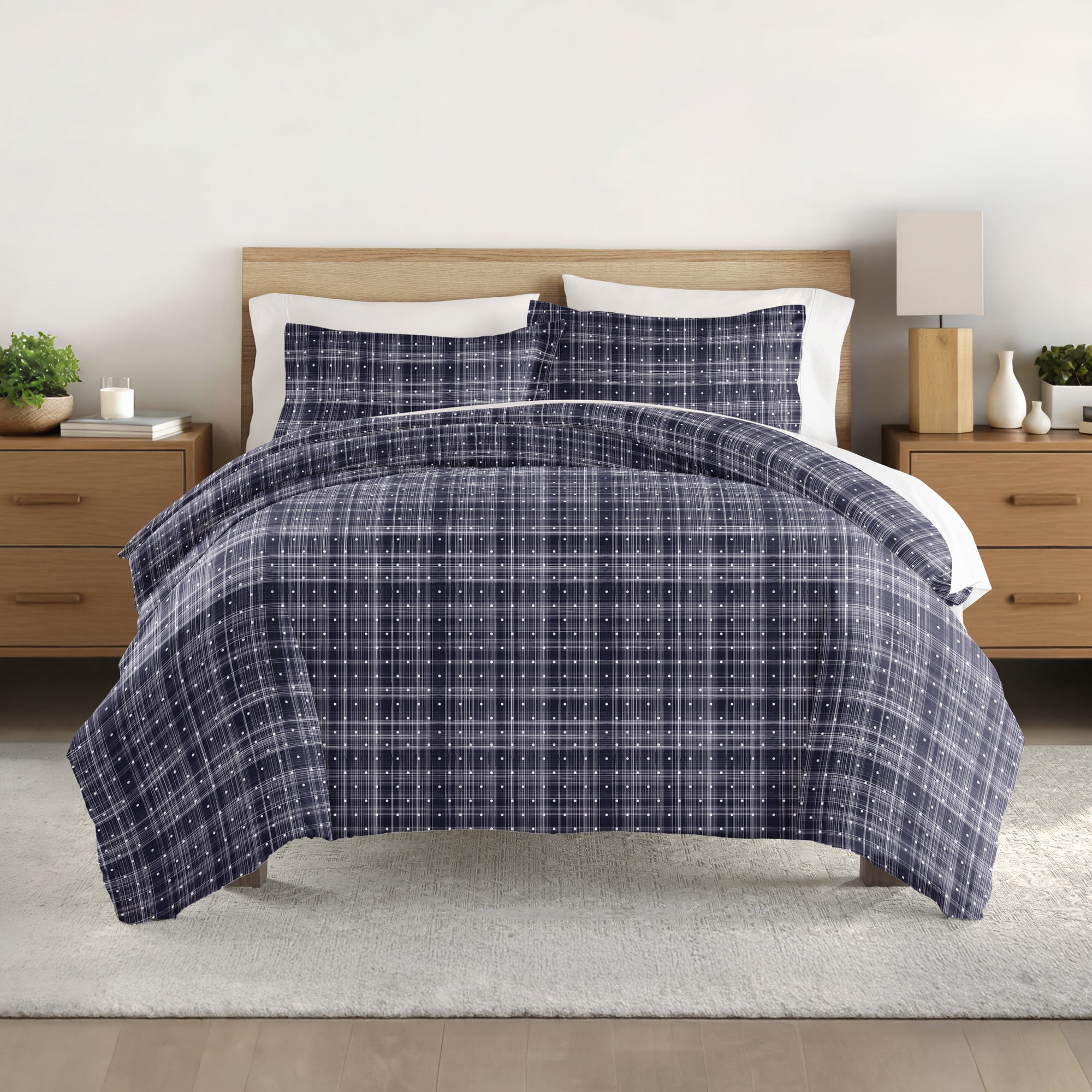 Noble Linens Navy Polka Dot Pattern Duvet Set 3-Piece Duvet Cover Set, Full/Queen