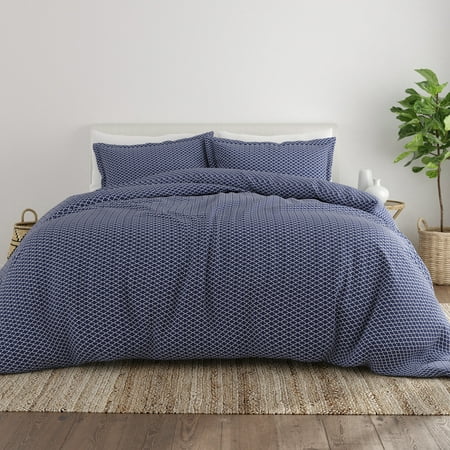 Noble Linens Navy Quatrefoil Pattern Duvet Set 3-Piece Duvet Cover Set, King/Cal King