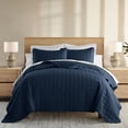 thumbnail image 1 of Noble Linens Navy Square Pattern Quilted Coverlet Set, Full/Queen, 1 of 12