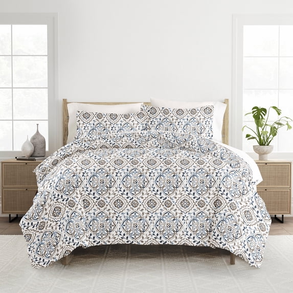 Noble Linens Oasis Taupe 3-Piece Patterened Duvet Cover Set, King