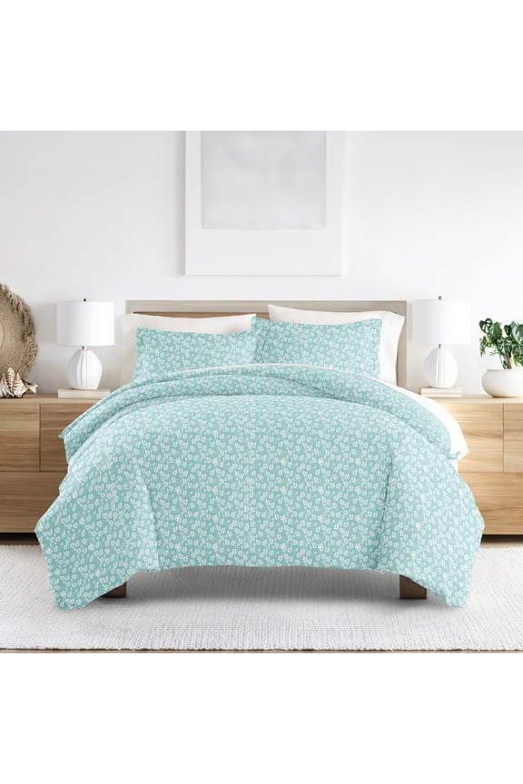 Pale Blue Wheatfield Pattern Duvet Set 3-Piece Duvet Cover Set, King/Cal King