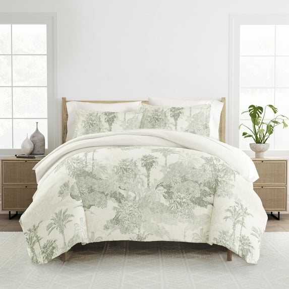 Noble Linens Parbor Stripe Eucalyptus 3 Piece Patterned Duvet Cover Set, Twin