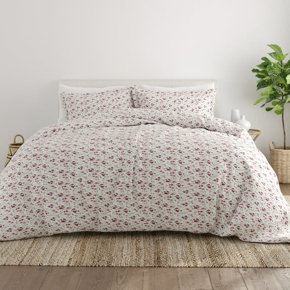Noble Linens Pink Blossoms Print Duvet Set 3-Piece Duvet Cover Set, Full/Queen