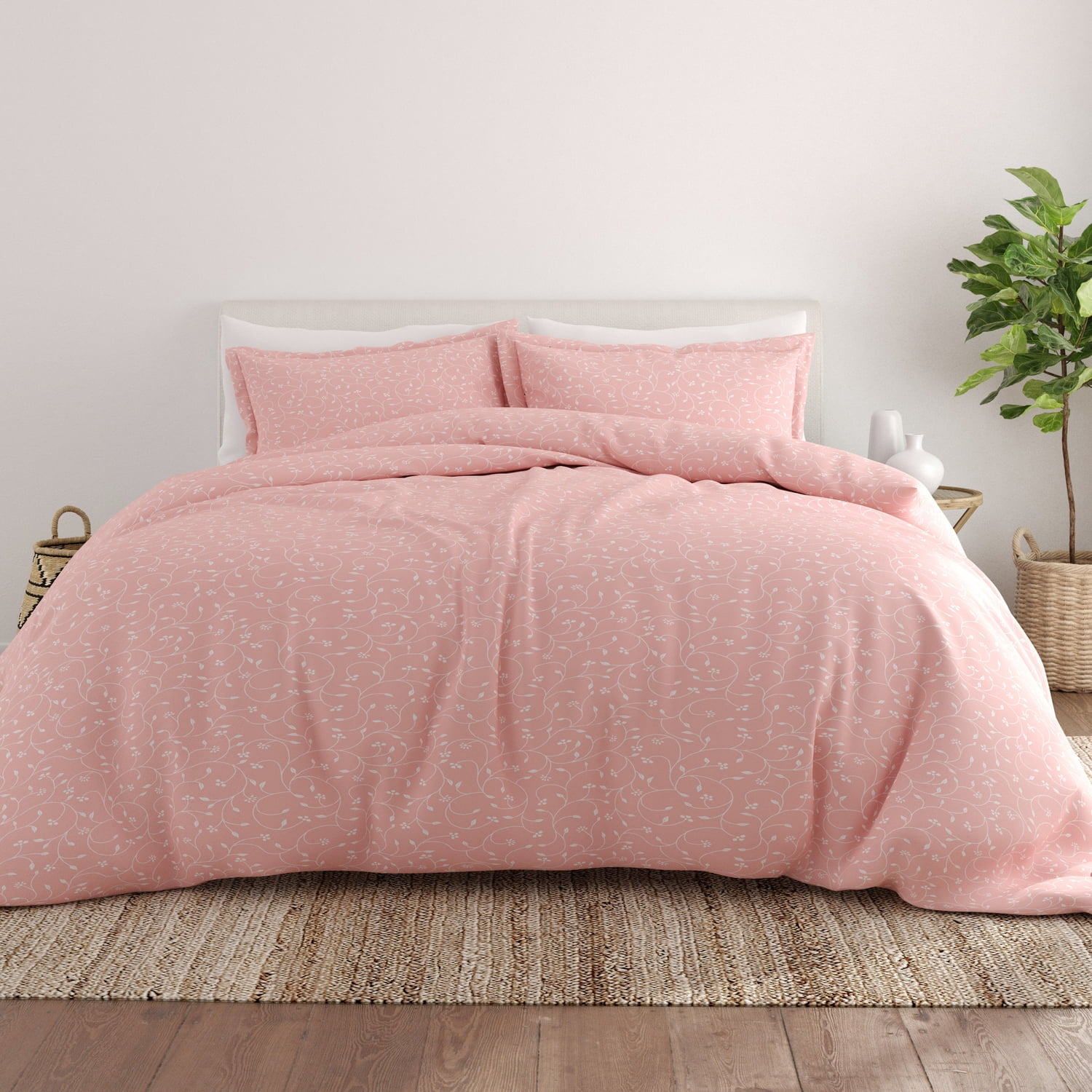 Noble Linens Pink Pink Buds Pattern 3-Piece Duvet Cover Set, King/Calking