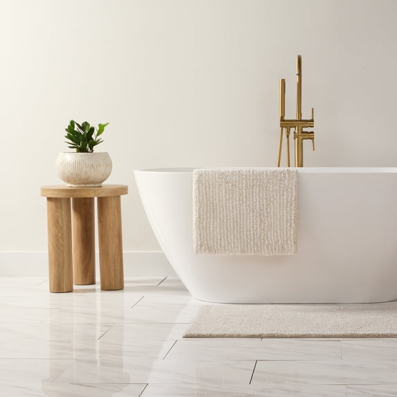 Noble Linens Pinstripe Cotton Bath Mat, 24 in x 17 in, Natural