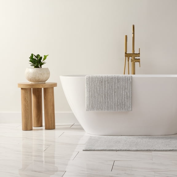 Noble Linens Pinstripe Cotton Bath Mat, 34 in x 21 in, Light Gray