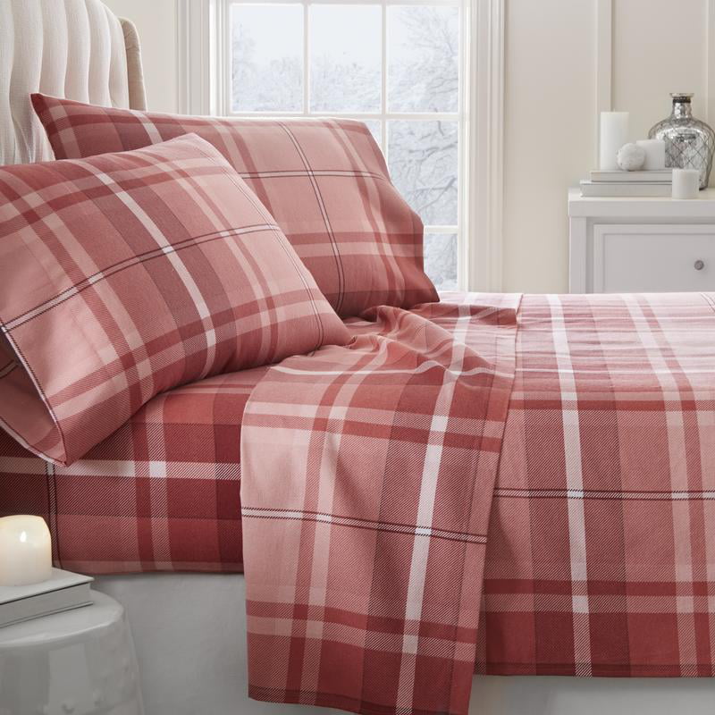 Noble Linens Premium Ultra Soft Plaid 4 Piece Flannel Bed Sheet Set