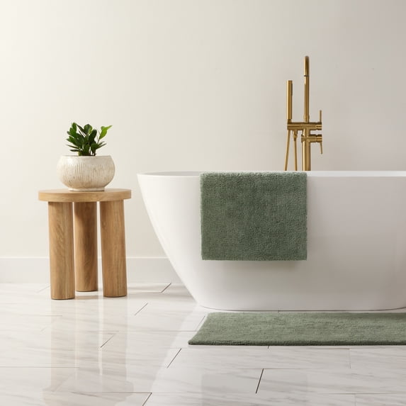 Noble Linens Reversible Dual-Texture Cotton Bath Mat, 24 in x 17 in, Sage