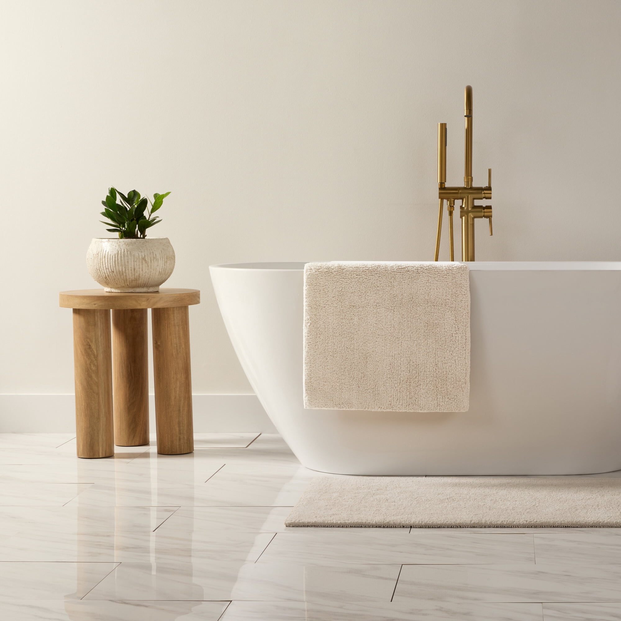 Noble Linens Reversible Dual-Texture Cotton Bath Mat, 34 in x 21 in, Natural