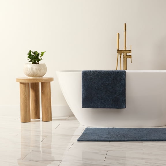 Noble Linens Reversible Cotton Bath Mat, 34 in x 21 in, Navy