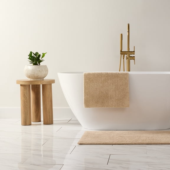 Noble Linens Reversible Cotton Bath Mat, 34 in x 21 in, Tan