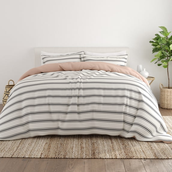 Noble Linens Rose Desert Stripe Reversible 3-Piece Duvet Cover Set, King/Cal King