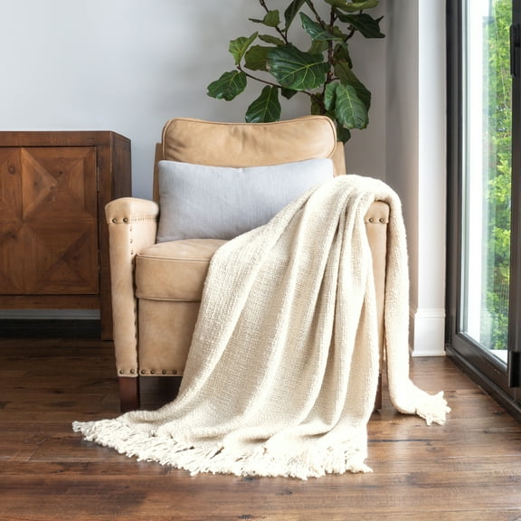 Noble Linens Slub-Yarn Throw Blanket, Natural, Standard Throw